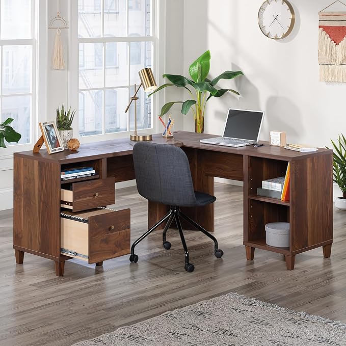 Sauder Willow Place L-Shaped Home Office Desk Grand Walnut Finish