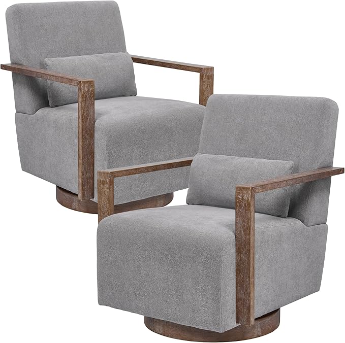 Chifee &amp Vingol 29.72 Swivel Accent Arm Chair Mid Century Modern Living Room Chair Set of 2 with Solid Wood Base &amp ArmrestGreen