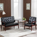 Okeysen Modern Loveseat Sofa Set (Black) - Ergonomic Leather Mid-Century Design 2-Seat &amp Accent Chair Small Spaces Furniture Living Room Apartment Office