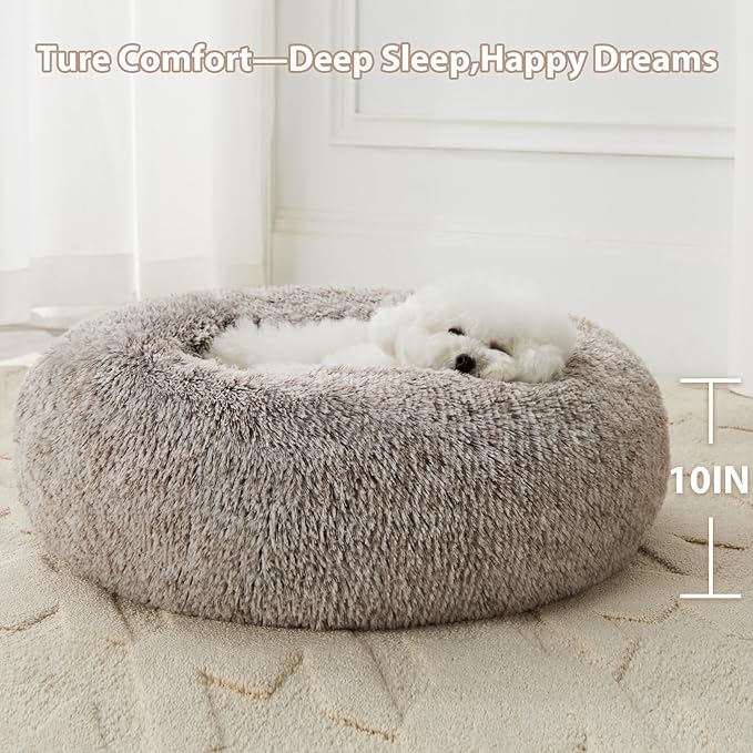 WNPETHOME Calming Dog Beds for Large Dogs Anti-Anxiety Donut Large pet Bed Fluffy Faux Fur Plush Dog BedWarming Cozy Soft Round Lagre Pet Beds for Jumbo Dogs Cat Cuddler Cushion Pad