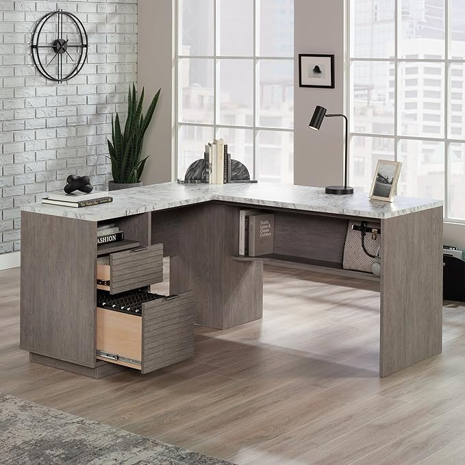 Sauder East Rock L-Desk Ashen Oak Finish