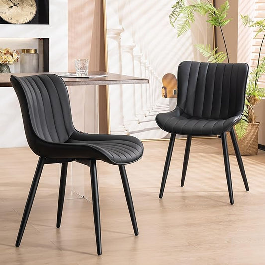 YOUNUOKE Black Dining Chairs Set of 2 Faux Leather Upholstered Kitchen &amp Dining Room Chairs with Back Mid Century Modern Minimalist Accent Chair Armless for Guest Reception Waiting Living Room
