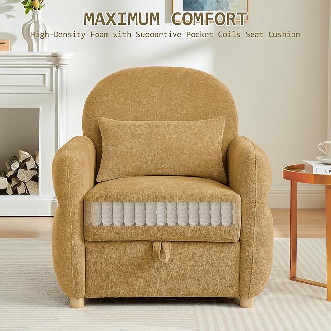 33.5 Accent Chair with Seat Storage Modern Reading Chair Accent Chairs for Living Room Armchair BedroomApartment (Ginger Yellow 33.5)