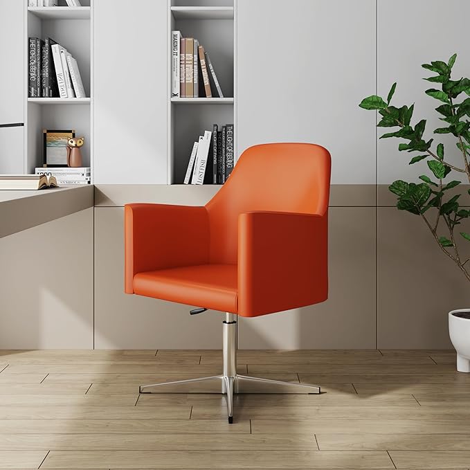 Manhattan Comfort Pelo Modern Swivel Accent Chair with 360° Turn Adjustable Height Faux Leather Upholstery &amp Chrome Base Unique Tight Welded Construction Set of 1 Orange