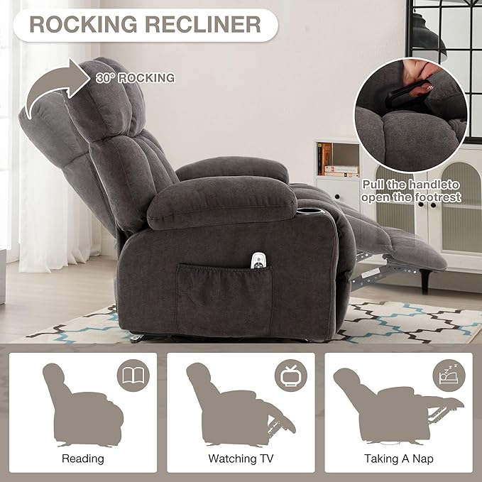 Massage Rocker Recliner Chair with Heat and Vibration Ergonomic Rocking Lounge Chair for Living Room Comfy Overstuffed Recliner with 4 Side Pockets2 Cup Holders USB Charge PortBlack
