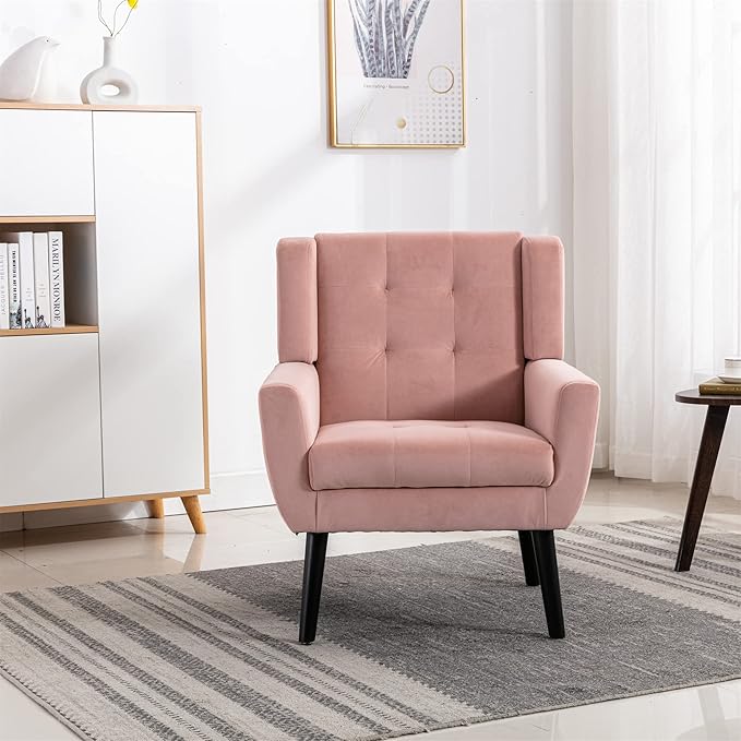 Modern Soft Velvet Material Ergonomics Accent Chair Living Room Chair Bedroom Chair Home Chair with Black Legs for Indoor Home