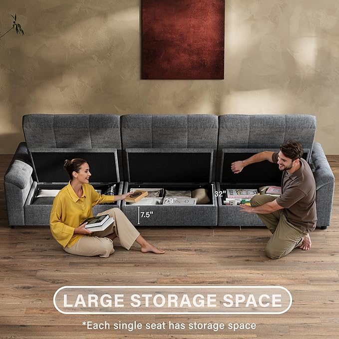 Oversized Sectional Couches for Living Room Modular Sectional Sofa with Storage &amp Adjustable Back Chenille Tufted Cloud Couch Deep Seat Loveseat Sofa 3 Seater Dark Gray
