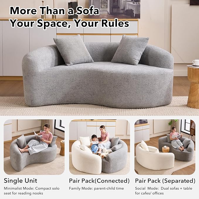 67 Modular Sectional Loveseat Sofa Chenille Upholstered Cloud Couch with S-Shaped Cushion Boneless Couch Sleeper Deep Seat Sofa with Throw Pillows for Living Room (Light Gray) | Chenille Comfortab