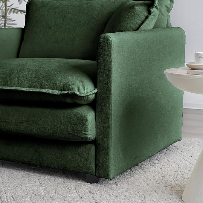 Deep Seat Cloud Loveseat Sofa Sectional Couch with Movable Ottoman 2 Seater Oversized L Shaped Corner Sofa&ampCouches Comfy Chenille Love Seat for Living Room Bedroom Apartment Office