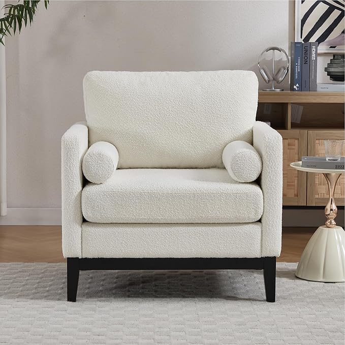 Mlmh &amp Kngwa 35.43 W Modern Accent Chair for Bedroom Upholstered Accent Chairs Single Sofa Chair with Wood Black Finish Legs Comfy Armchair for Living Room Office Ivory