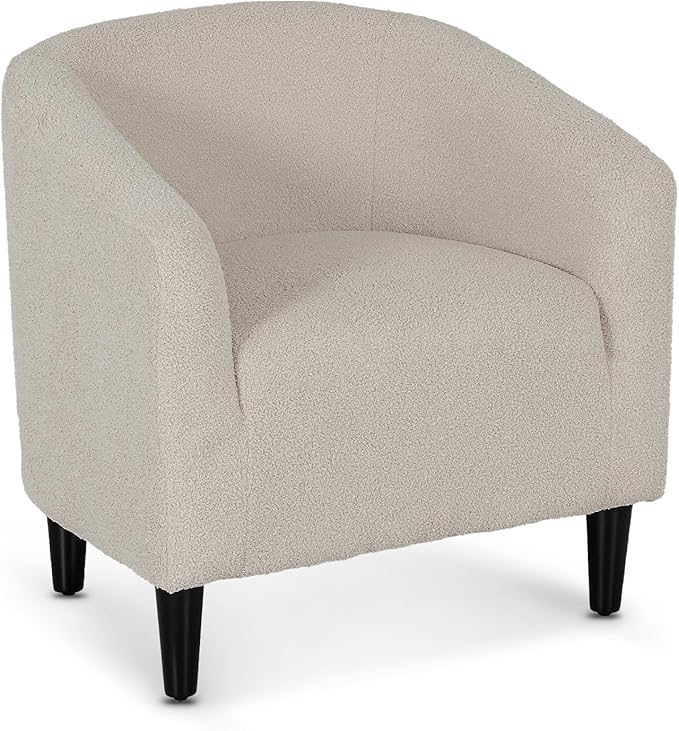 Modern Accent Chair Upholstered Barrel Armchair Single Sofa Lounge Chair with Wood Legs Comfortable Lounge Chair for Living Room Bedroom Office Small Spaces Light Gray