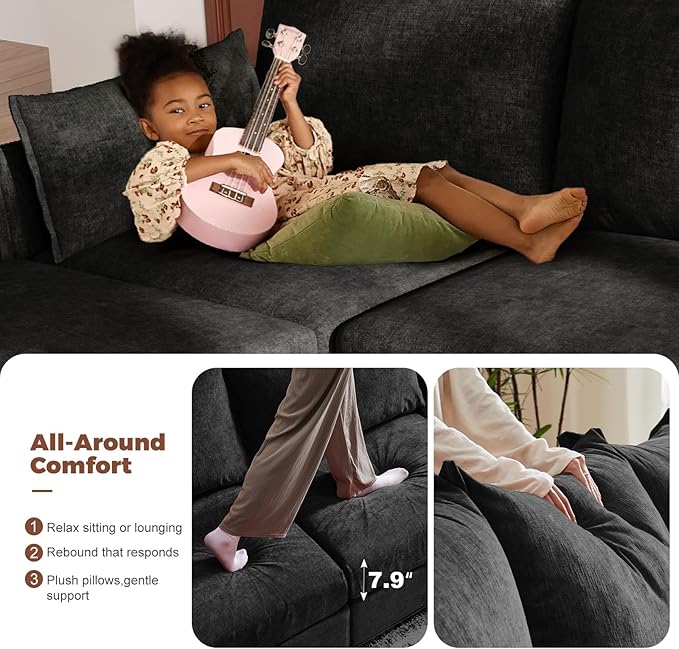 ABCASA Black Oversized Accent Chair with Removable &amp Washable Chenille Cover Modern Mid-Century Upholstered Armchair Deep Seat Comfy Reading Chair for Living Room Pet &amp Kid Friendly