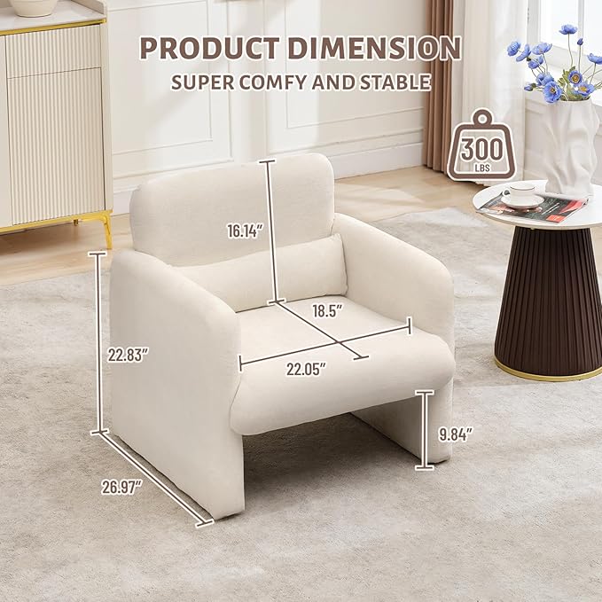 GAOMON Modern Accent Chair with Arms 28.5 W x 27 D Chenille Upholstered Single Seater Sofa Chair Comfy Armchair for Living Room Bedroom Office Apartment - Cream White