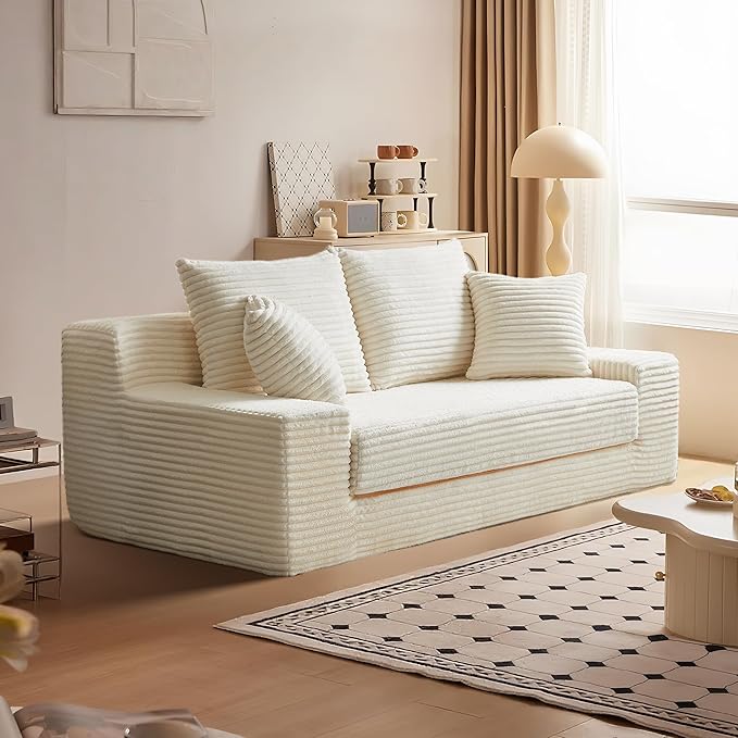 70.9'' Loveseat Sofa 2 Seater Flannel Fabric Loveseat Couches Comfy Upholstered Modern Leisure Love Seat Couch with 2 Pillow Convertible Sofa Bed for Bedroom Office Living Room