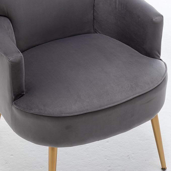 Trendy Velvet Accent Chair with Gold Metal Legs Upholstered Armchair for Small to Mid-Size Spaces Modern Living Room Bedroom Vanity Desk and Entryway Grey