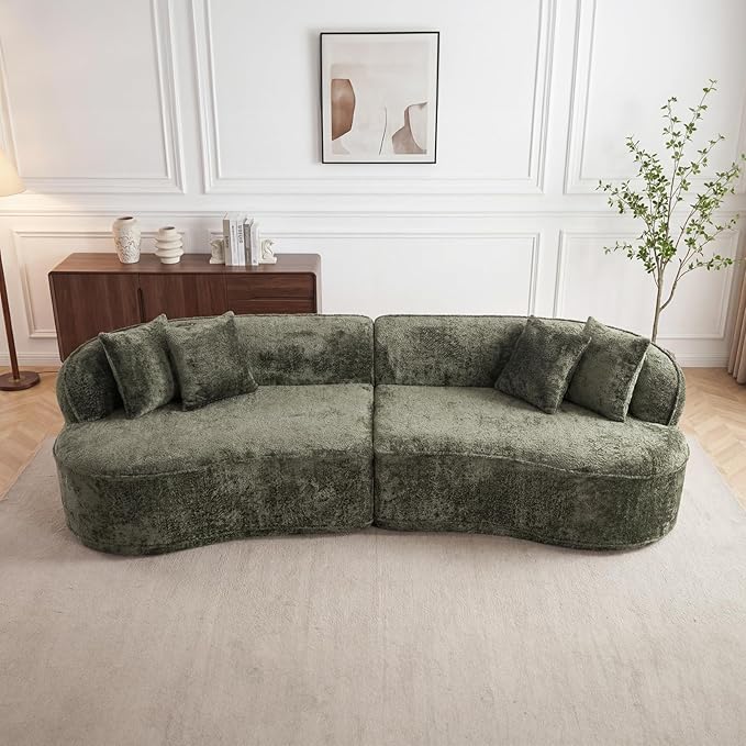 114 Curved Sectional Sofa Couch4 Seater Oversized Boneless Cloud Couch with 4 Throw PillowsModern Comfy Chenille Memory Foam Sofa Deep Seat Couches for Living Room (Green 114.2 Inch)
