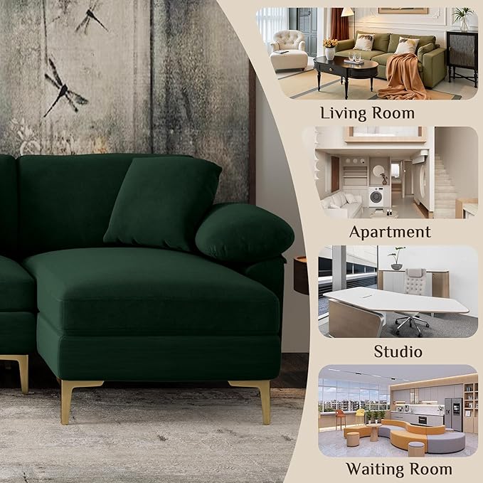OUYESSIR U-Shaped Sectional Sofa Couch 4 Seat Sofa Set for Living Room Convertible U-Shaped Chenille Couch Set with USB Port Central Console Ottoman128 inches (Green)