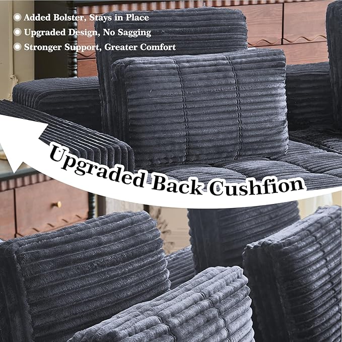 Modular Sectional Sofa with Movable Handrails Straight-Row Boneless Sofa Sectional Couch for Living Room Deep Seat Memory Foam Faux Rabbit Fur Fabric Sofa No Assembly Required(Grey)