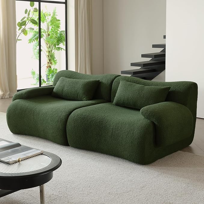 78 Modular Sectional Sofa Deep Seat Teedy Boucle Boneless Loveseat Modern Oversized Cloud Couch Sectional for Living Room Apartment No Assembly Memory Foam Throw Pillows Green