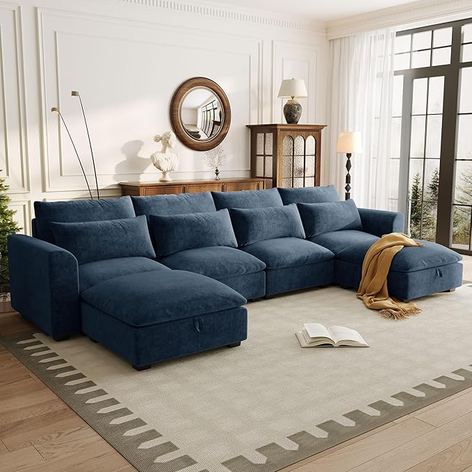 U-Shaped Modular Sofa Freely Transformable Living Room Corner Couch with Two Ottomans Suitable for Home
