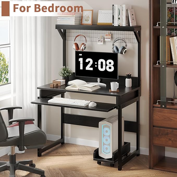 ALISENED 31.5 Small Computer Desk with Hutch Office Desk Study Table Writing Desk Workstation PC Table for Home Office Space Saving Design