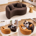Luxury Modern Chenille Sectional Sofa Tai Chi Curved Compression Couch Boucle Cozy Soft Loveseat for Living Room Apartment Office (Brown)