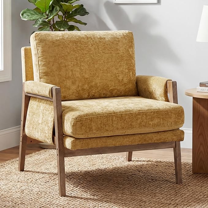 DUHOME Mid Century Modern Accent Chair with Wood FrameComfy Reading Chair with Armrest Mid Century Modern Chair Upholstered Living Room Chairs for BedroomYellow