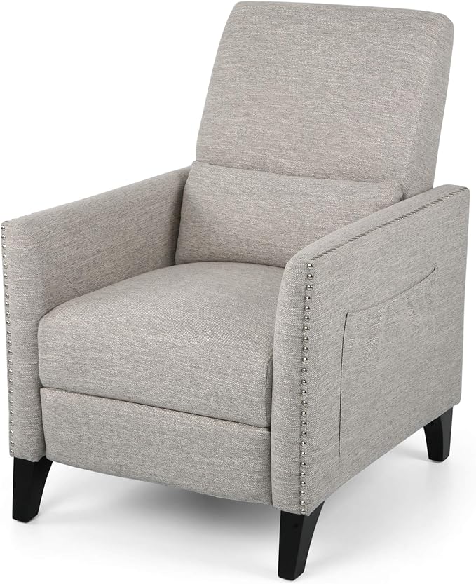 Christopher Knight Home Alexis Contemporary Fabric Push Back Recliner Light Gray Dark Brown