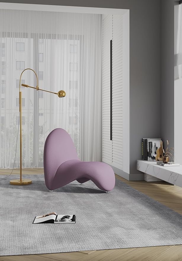 Manhattan Comfort MoMa Modern Abstract Lounge Accent Chair Sculptural Tongue Design Wool Blend Upholstery Metal Frame with Geometric Legs Fully Assembled Set of 1 Purple
