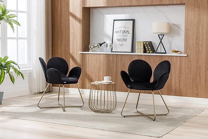 Modern Velvet Accent Chair Comfy Cute Upholstered Vanity Desk Chair w/Metal Legs Soft CushionArmchair for Living Room 2PC/Set