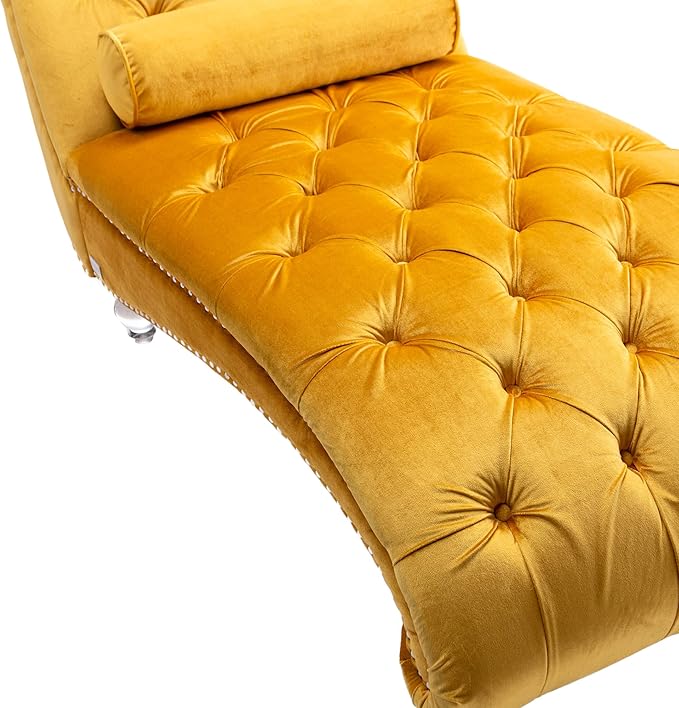 Leisure Velvet Concubine Sofa Accent Sofa Chaise Reclining Lounger Barrel Sofa with Acrylic Feet (Mustard) sofa Chaises Longues