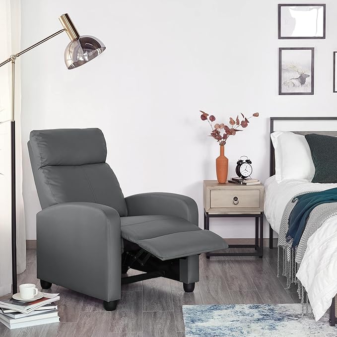 Topeakmart Single Recliner Chair PU Leather Recliner Sofa Padded Seat Club Chair for Living Room Home Theater Seating Silver Gray
