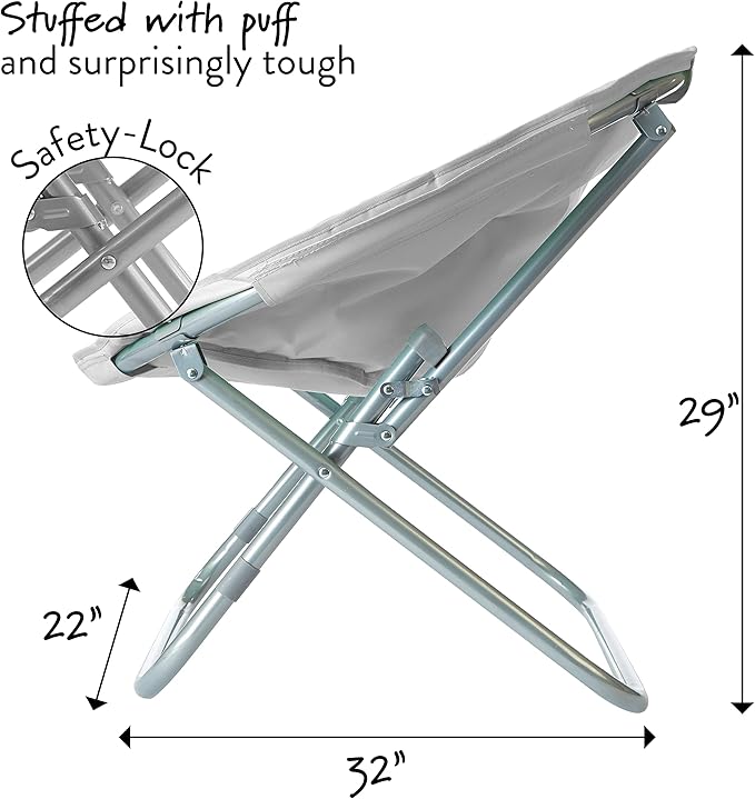 Urban Living Micromink Foldable Saucer Chair Compact Portable Lounge Seat Lightweight Comfortable Indoor Outdoor Relaxation Furniture Ergonomic Design Home Dorm Room Chair Grey