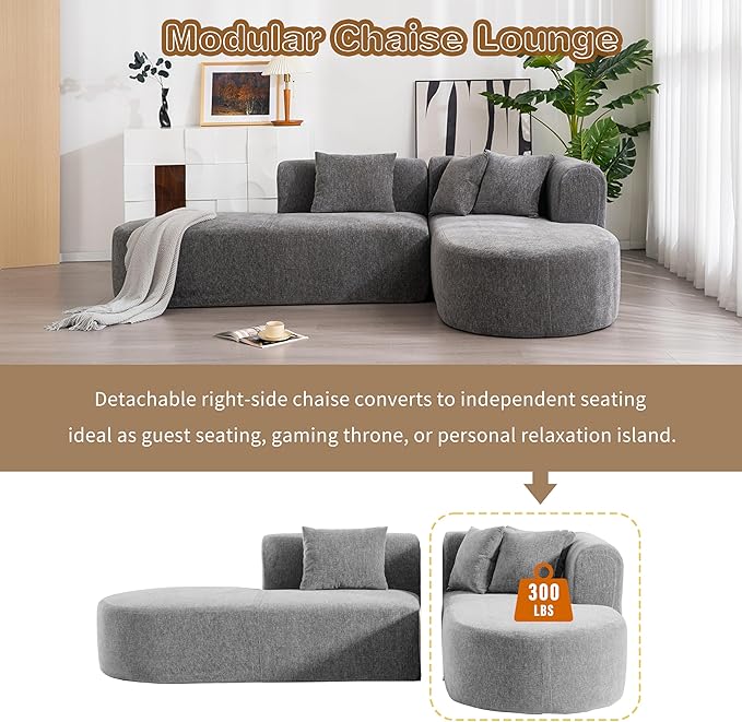 107.5 Curved Sofa for Living Room Versatile Design 4 Seater for Relaxation and Conversation Curved Seat with Wide Stitching Perfect for Living Room Bedroom Office (Grey-V02)