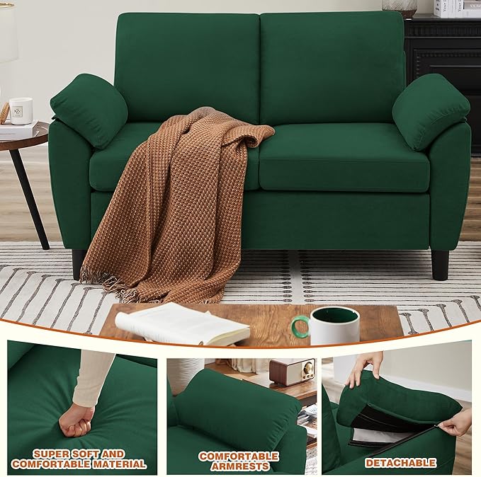 3 Pieces Sectional Sofa Set 79 Modern L Shaped Couch &amp 57 Loveseat &amp 35 Accent Chair Linen Upholstered Sofa Set with Movable Ottoman Couches for Living Room Apartment Green