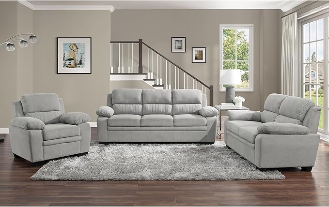 Plush Gray Textured Fabric Chair - Modern Channel Tufting - Solid Wood Frame - Living Room Accent Chair
