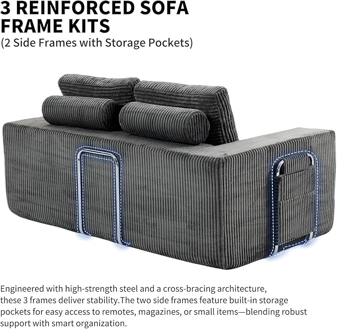 J.C.UP 69'' Convertible Sofa Bed Pull Out Loveseat Sleeper Sofa 2 Seater Boneless Folding Sofa Bed Floor Couch with Deep Seat Chaise Lounge for Living Room Bedroom No Assembly Required Gray