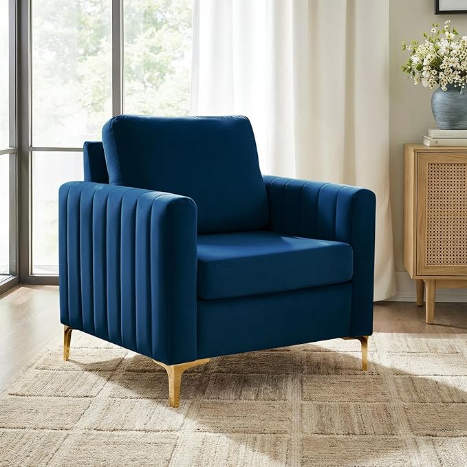 Modern Upholstered Velvet Accent Chair Velvet Armchair Club Chair with Gold Metal Legs Mid-Century Barrel Leisure Comfy Reading Chair for Livingroom Bedroom