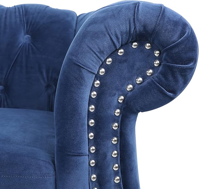 LEVNARY Three-Seat Velvet Sofa Large Sofa Classic Tufted Chesterfield Settee Modern 3 Seater Couch Furniture Tufted Back for Living Room Blue