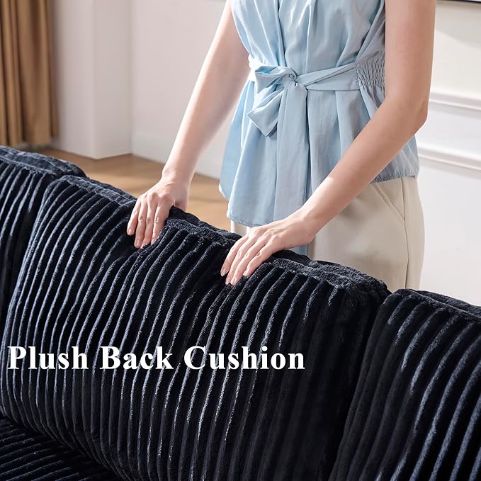 79.5 Oversized Double Chaise Lounge Chair Indoor Modern Upholstered Sleeper Sofa Bed with 2 Storage Armrests and Throw Pillows Comfy Fluffy Corduroy Couch (Black 79.5 Double Chaise)