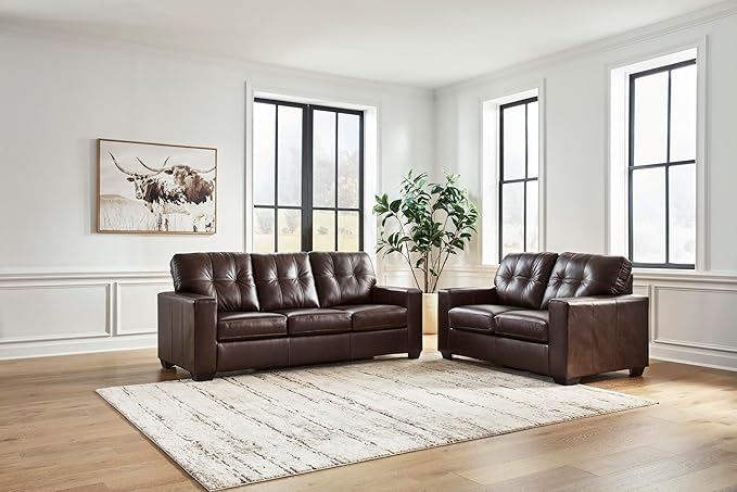 Signature Design by Ashley Santorine Transitional Tufted Leather Match Loveseat Dark Brown