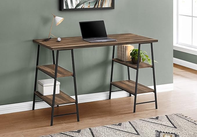 Computer Desk Home Office Laptop Storage Shelves 48 l Work Brown Laminate Black Metal Contemporary Modern UO392