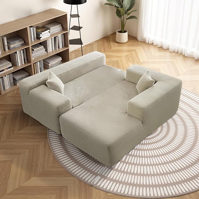 105 L-Shaped Boneless Couch Cloud Sectional Couches for Living Room Corduroy Sleeper Sofa with Chaise Modular Sectional Sofa Bed No Assembly(CamelRight)