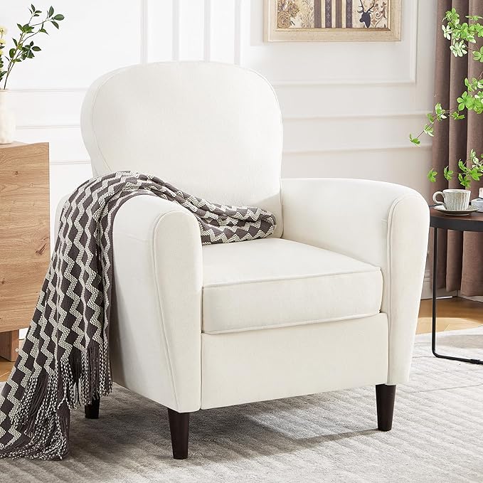 Accent Chair Mid Century Modern Arm Chair with Thick Cushion and Back Comfy Upholstered Reading Chair Single Sofa Chair for Living Room Bedroom Club Beige