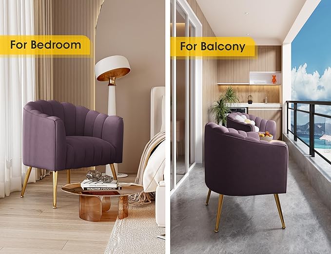 Oversized Pumpkin Couch Accent Chair Modern Comfy Velvet Upholstered Barrel Chairs Luxury Single Sofa Armchair for Living Room Waiting Room Office and Vanity (Purple)