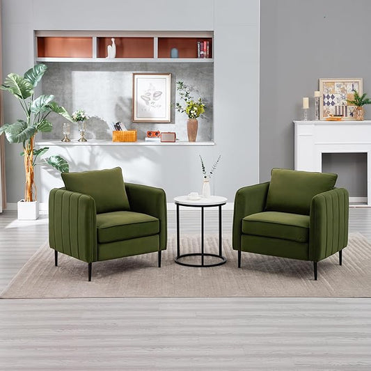 Accent Chair for Living Room ChairsVelvet Modern Upholstered Chairs Living RoomCozy ArmchairBarrel Chair (2 Olive Green)