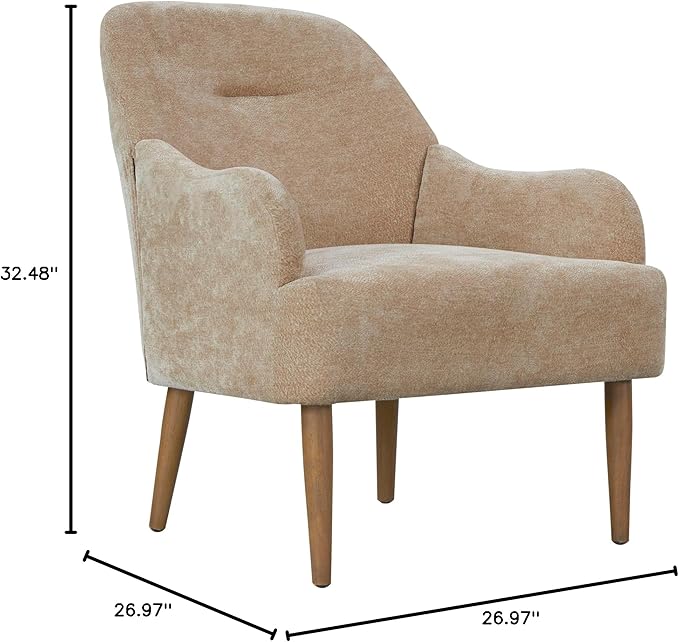Chenille Armchair Modern Style Accent Chair with Wood Legs Comfy Design for Living Room Bedroom OfficeBeige