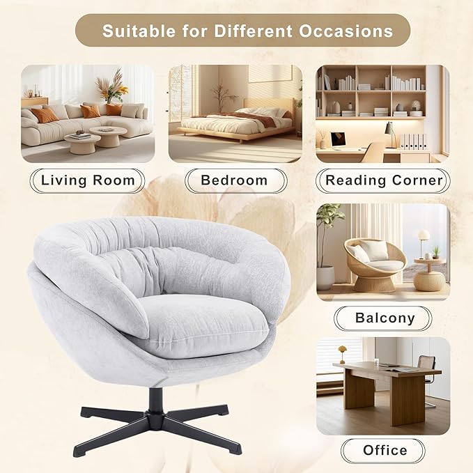 Christopher Knight Home 360° Swivel Club ChairChenille Upholstered Accent Chair with Removable Cushion Round Office Chair with Black Metal BaseGray