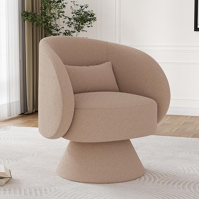 Swivel Barrel Chair Set of 2 Upholstered Swivel Cuddle Accent Chairs for Living Room Comfy 360 Degree Modern Small Round Armchair for Bedroom Office (Brown Chenille)