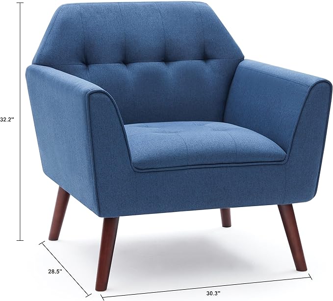 Kingfun Accent Chairs for Bedroom Midcentury Modern Living Room Accent Arm Chair Linen Fabric Comfy Reading Chair Tufted Sofa Chair Blue